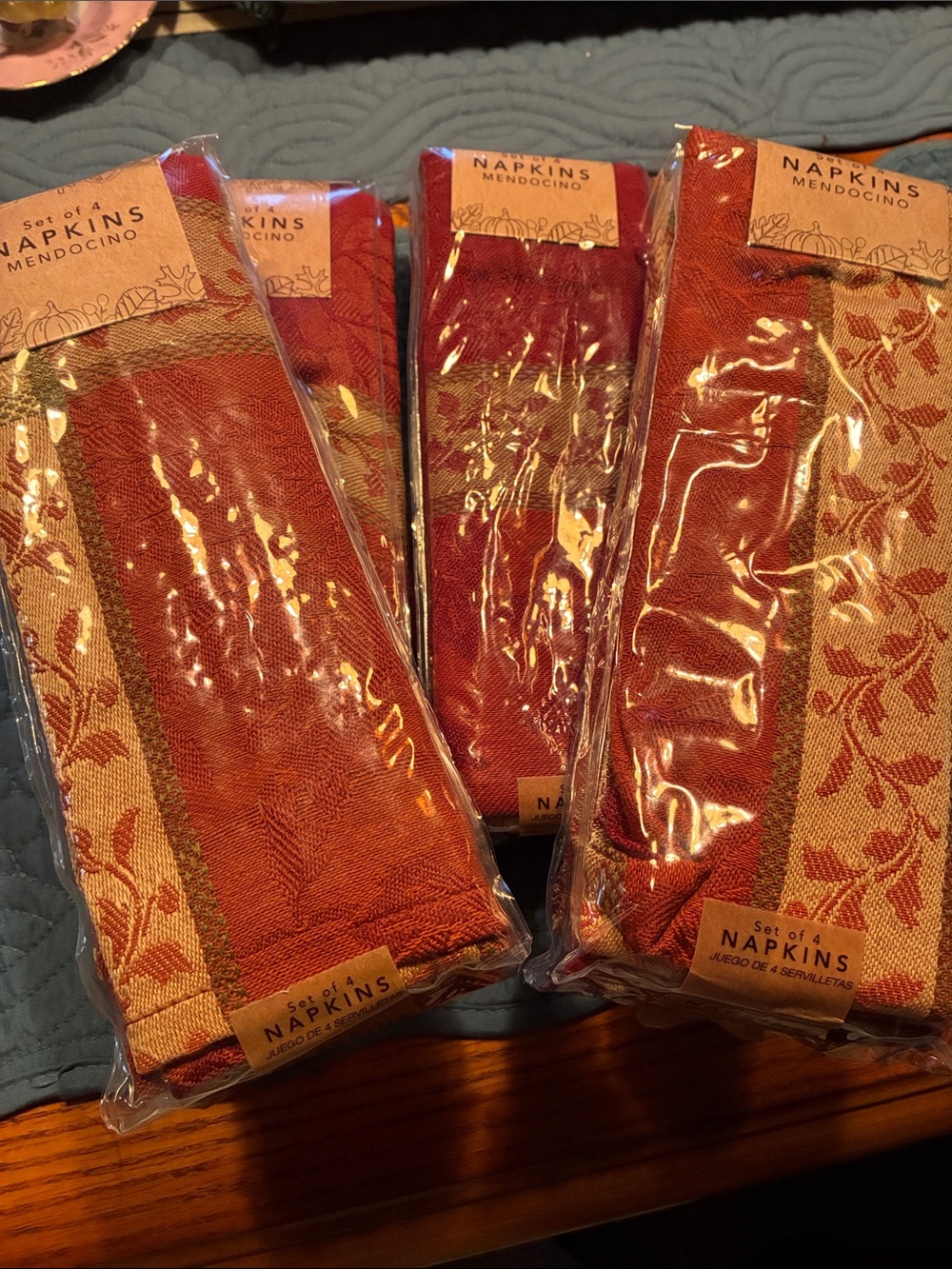 16 Mendocino Red and Gold Jacquard Dinner Napkins